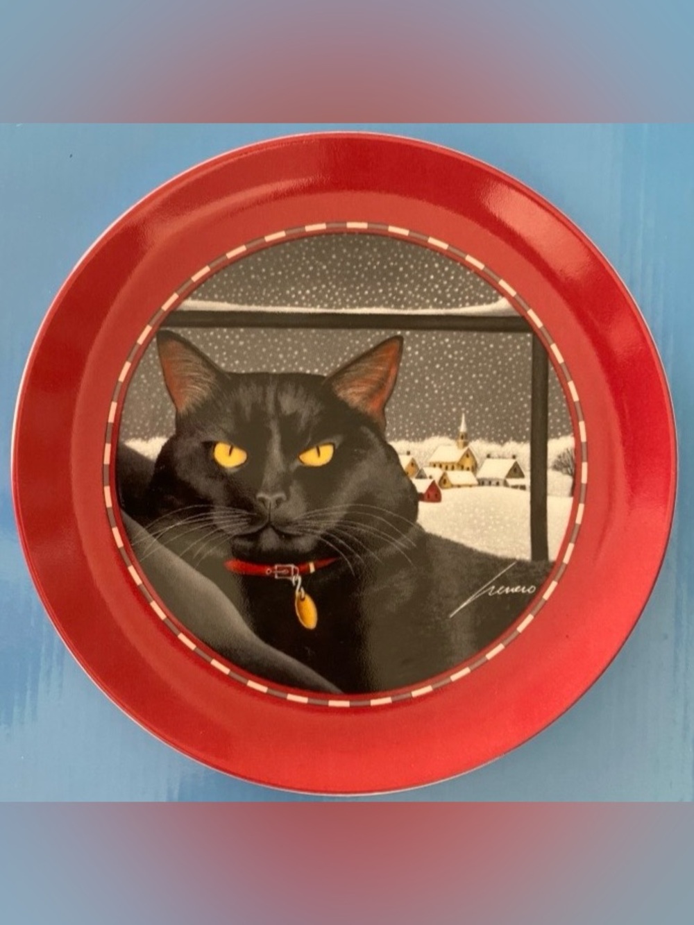 Decorative black cat plate